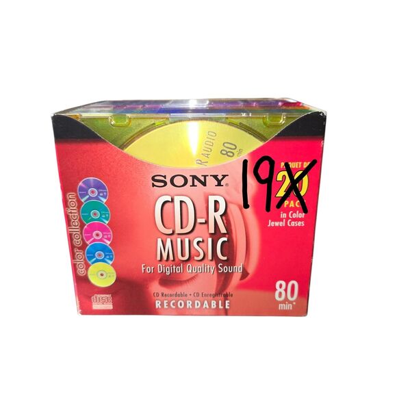Sony CD-R Music CDs 19 Pack Slim Color Jewel Cases 80 Min 20CRM80LX2 NEW!! - Picture 1 of 6